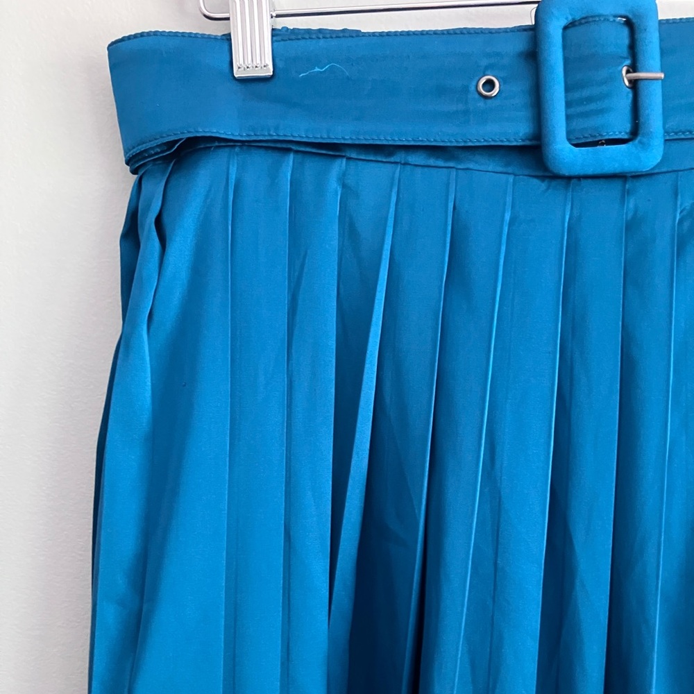 FATE Turquoise Pleated Belted Midi Skirt Size L NWT - Picture 3 of 12